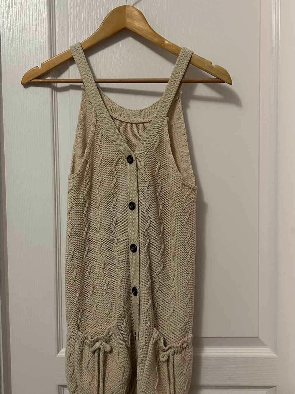 Handmade Knit Cable Stitch Tank Dress / Tunic - Cream Beige - Size S